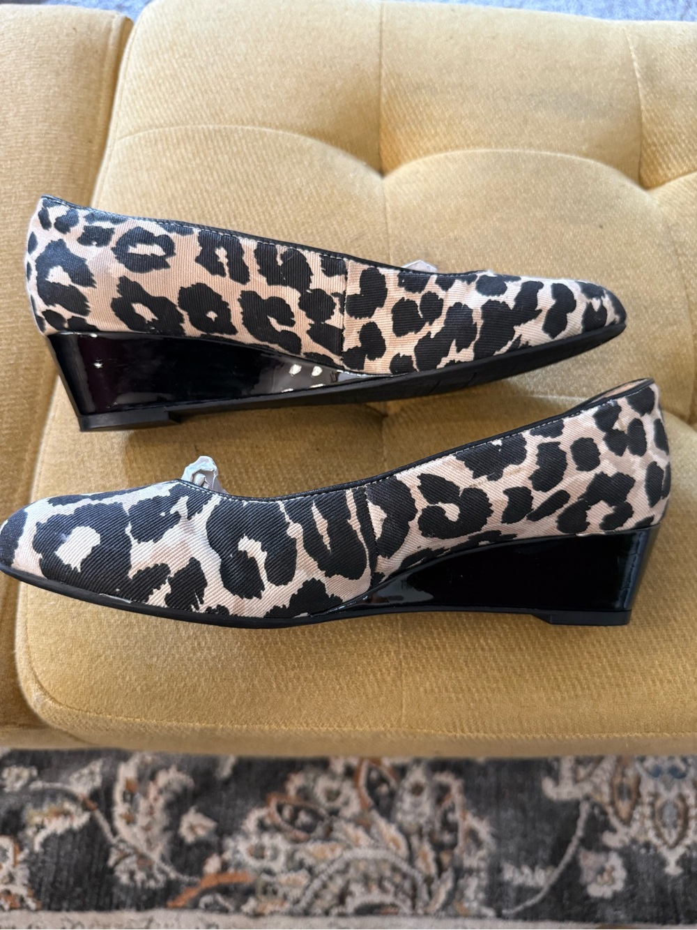 Life Stride Leopard Print Low Wedge Pumps in Beige and Black
